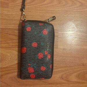 Michael Kors Black Wallet with Red Floral Design